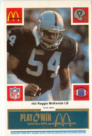 1986 McDonald's Los Angeles Raiders - Full Game Pieces Blue Tab #NNO Reggie McKenzie Front