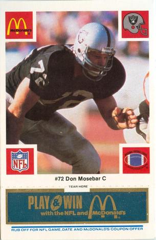 1986 McDonald's Los Angeles Raiders - Full Game Pieces Blue Tab #NNO Don Mosebar Front