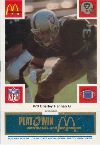 1986 McDonald's Los Angeles Raiders - Full Game Pieces Blue Tab #NNO Charley Hannah Front