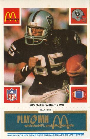 1986 McDonald's Los Angeles Raiders - Full Game Pieces Blue Tab #NNO Dokie Williams Front