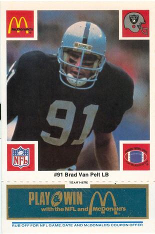 1986 McDonald's Los Angeles Raiders - Full Game Pieces Blue Tab #NNO Brad Van Pelt Front