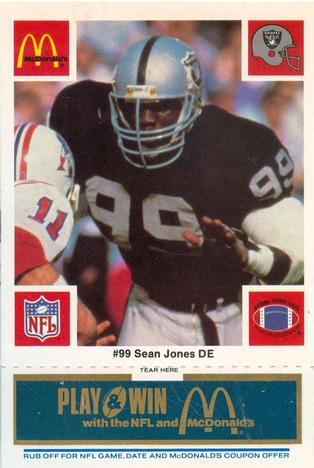 1986 McDonald's Los Angeles Raiders - Full Game Pieces Blue Tab #NNO Sean Jones Front