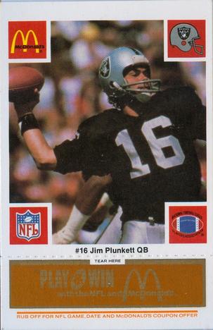 1986 McDonald's Los Angeles Raiders - Full Game Pieces Gold/Orange Tab #NNO Jim Plunkett Front