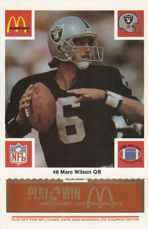 1986 McDonald's Los Angeles Raiders - Full Game Pieces Gold/Orange Tab #NNO Marc Wilson Front