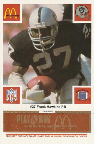 1986 McDonald's Los Angeles Raiders - Full Game Pieces Gold/Orange Tab #NNO Frank Hawkins Front