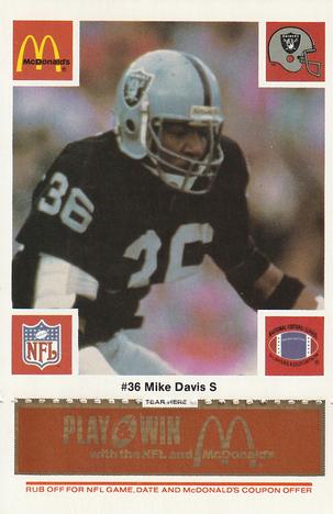 1986 McDonald's Los Angeles Raiders - Full Game Pieces Gold/Orange Tab #NNO Mike Davis Front
