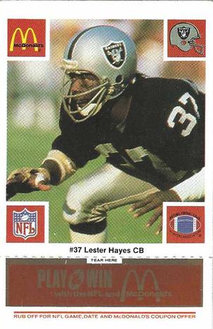 1986 McDonald's Los Angeles Raiders - Full Game Pieces Gold/Orange Tab #NNO Lester Hayes Front