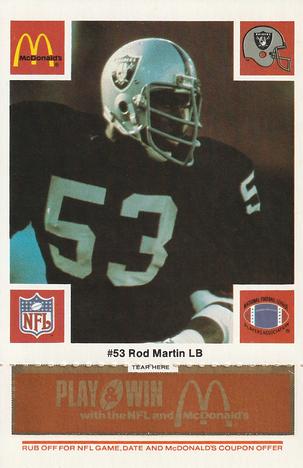 1986 McDonald's Los Angeles Raiders - Full Game Pieces Gold/Orange Tab #NNO Rod Martin Front