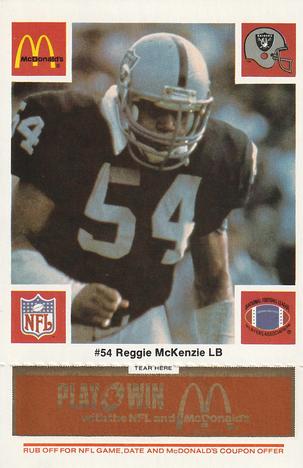 1986 McDonald's Los Angeles Raiders - Full Game Pieces Gold/Orange Tab #NNO Reggie McKenzie Front