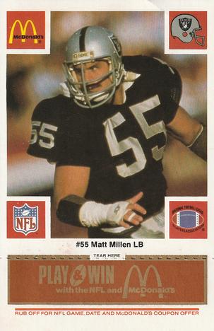 1986 McDonald's Los Angeles Raiders - Full Game Pieces Gold/Orange Tab #NNO Matt Millen Front