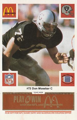 1986 McDonald's Los Angeles Raiders - Full Game Pieces Gold/Orange Tab #NNO Don Mosebar Front