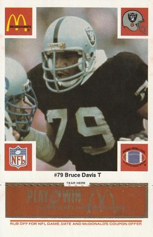 1986 McDonald's Los Angeles Raiders - Full Game Pieces Gold/Orange Tab #NNO Bruce Davis Front