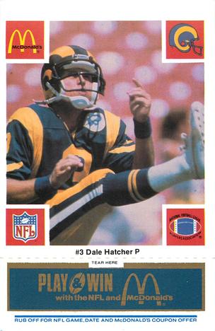 1986 McDonald's Los Angeles Rams - Full Game Pieces - Week 1 Blue Tab #NNO Dale Hatcher Front