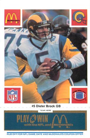 1986 McDonald's Los Angeles Rams - Full Game Pieces - Week 1 Blue Tab #NNO Dieter Brock Front