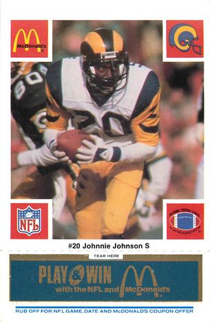 1986 McDonald's Los Angeles Rams - Full Game Pieces - Week 1 Blue Tab #NNO Johnnie Johnson Front