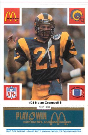 1986 McDonald's Los Angeles Rams - Full Game Pieces - Week 1 Blue Tab #NNO Nolan Cromwell Front