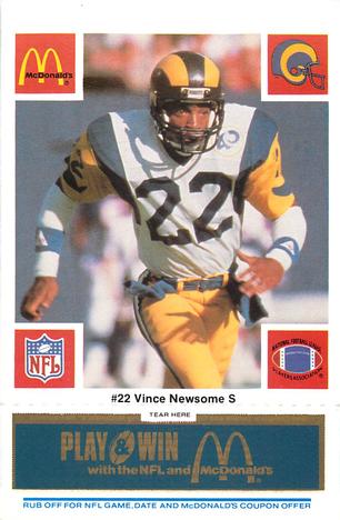 1986 McDonald's Los Angeles Rams - Full Game Pieces - Week 1 Blue Tab #NNO Vince Newsome Front