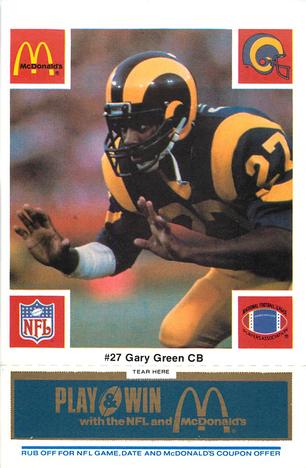 1986 McDonald's Los Angeles Rams - Full Game Pieces - Week 1 Blue Tab #NNO Gary Green Front