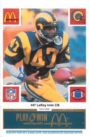 1986 McDonald's Los Angeles Rams - Full Game Pieces - Week 1 Blue Tab #NNO LeRoy Irvin Front