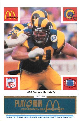 1986 McDonald's Los Angeles Rams - Full Game Pieces - Week 1 Blue Tab #NNO Dennis Harrah Front