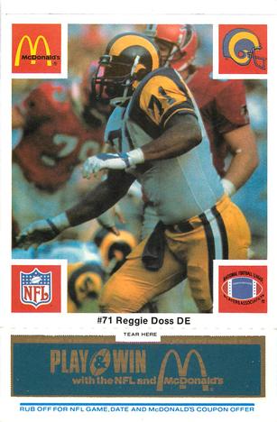 1986 McDonald's Los Angeles Rams - Full Game Pieces - Week 1 Blue Tab #NNO Reggie Doss Front