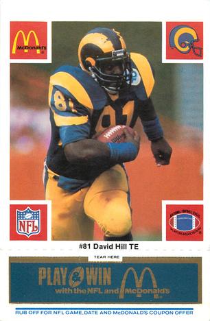 1986 McDonald's Los Angeles Rams - Full Game Pieces - Week 1 Blue Tab #NNO David Hill Front