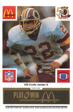 1986 McDonald's Washington Redskins - Full Game Pieces - Week 2 Black/Gray Tab #NNO Curtis Jordan Front