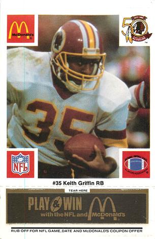 1986 McDonald's Washington Redskins - Full Game Pieces - Week 2 Black/Gray Tab #NNO Keith Griffin Front
