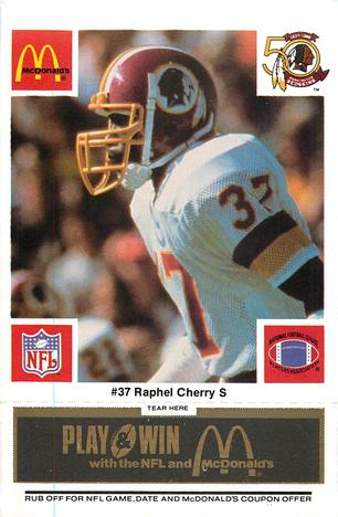 1986 McDonald's Washington Redskins - Full Game Pieces - Week 2 Black/Gray Tab #NNO Raphel Cherry Front