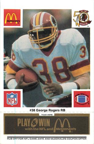 1986 McDonald's Washington Redskins - Full Game Pieces - Week 2 Black/Gray Tab #NNO George Rogers Front