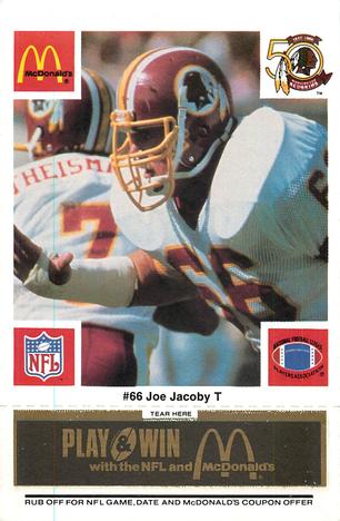 1986 McDonald's Washington Redskins - Full Game Pieces - Week 2 Black/Gray Tab #NNO Joe Jacoby Front