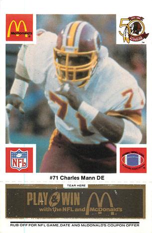 1986 McDonald's Washington Redskins - Full Game Pieces - Week 2 Black/Gray Tab #NNO Charles Mann Front