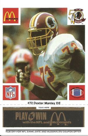 1986 McDonald's Washington Redskins - Full Game Pieces - Week 2 Black/Gray Tab #NNO Dexter Manley Front