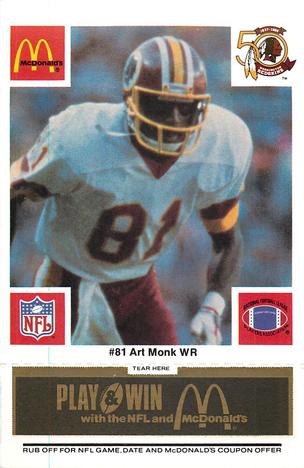 1986 McDonald's Washington Redskins - Full Game Pieces - Week 2 Black/Gray Tab #NNO Art Monk Front