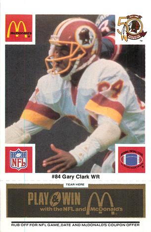 1986 McDonald's Washington Redskins - Full Game Pieces - Week 2 Black/Gray Tab #NNO Gary Clark Front