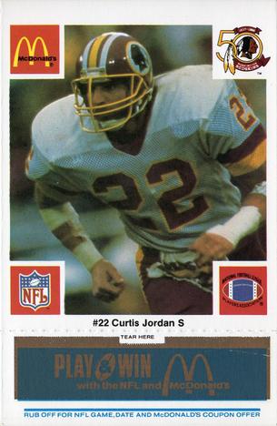 1986 McDonald's Washington Redskins - Full Game Pieces - Week 1 Blue Tab #NNO Curtis Jordan Front