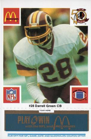 1986 McDonald's Washington Redskins - Full Game Pieces - Week 1 Blue Tab #NNO Darrell Green Front