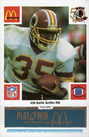 1986 McDonald's Washington Redskins - Full Game Pieces - Week 1 Blue Tab #NNO Keith Griffin Front