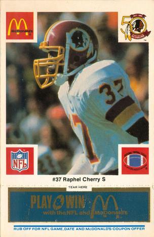 1986 McDonald's Washington Redskins - Full Game Pieces - Week 1 Blue Tab #NNO Raphel Cherry Front