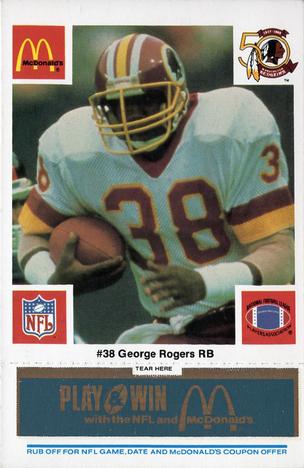 1986 McDonald's Washington Redskins - Full Game Pieces - Week 1 Blue Tab #NNO George Rogers Front