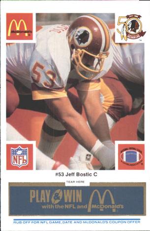 1986 McDonald's Washington Redskins - Full Game Pieces - Week 1 Blue Tab #NNO Jeff Bostic Front