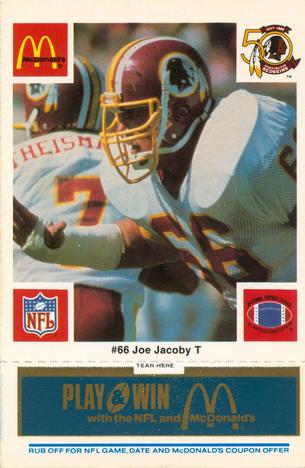 1986 McDonald's Washington Redskins - Full Game Pieces - Week 1 Blue Tab #NNO Joe Jacoby Front