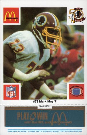 1986 McDonald's Washington Redskins - Full Game Pieces - Week 1 Blue Tab #NNO Mark May Front