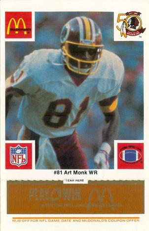 1986 McDonald's Washington Redskins - Full Game Pieces - Week 3 Gold/Orange Tab #NNO Art Monk Front