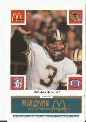 1986 McDonald's New Orleans Saints - Full Game Pieces - Week 1 Blue Tab #NNO Bobby Hebert Front