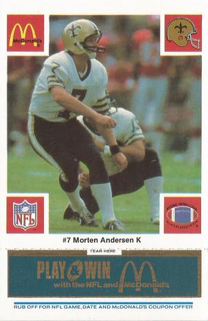 1986 McDonald's New Orleans Saints - Full Game Pieces - Week 1 Blue Tab #NNO Morten Andersen Front