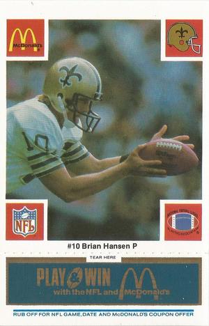 1986 McDonald's New Orleans Saints - Full Game Pieces - Week 1 Blue Tab #NNO Brian Hansen Front