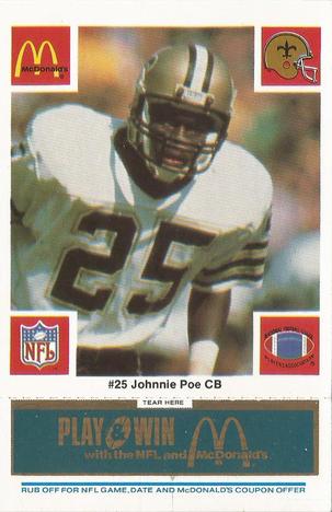 1986 McDonald's New Orleans Saints - Full Game Pieces - Week 1 Blue Tab #NNO Johnnie Poe Front