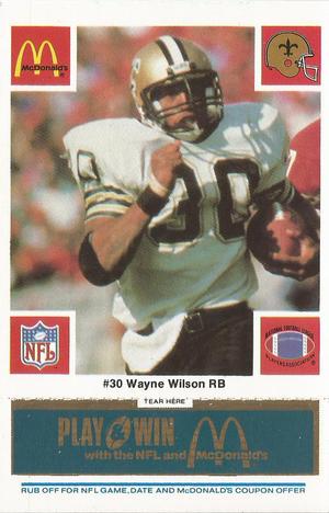 1986 McDonald's New Orleans Saints - Full Game Pieces - Week 1 Blue Tab #NNO Wayne Wilson Front