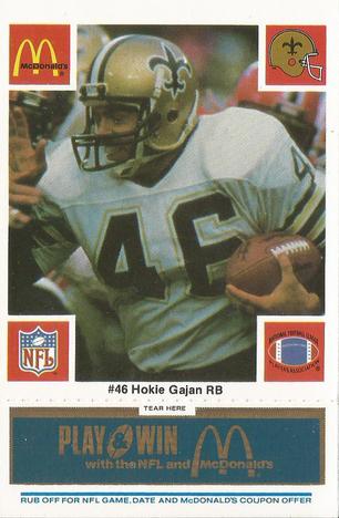 1986 McDonald's New Orleans Saints - Full Game Pieces - Week 1 Blue Tab #NNO Hokie Gajan Front